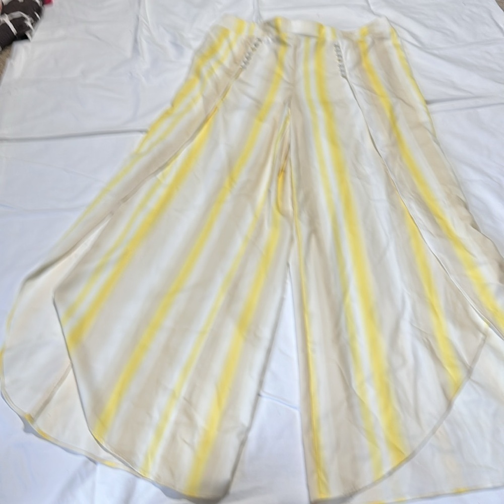 Cato Yellow White Women's Pants Split Front Harem Palazzo Wide Leg XL NWT - Picture 2 of 7